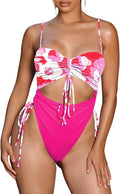 Cut Out Drawstring One Piece Swimsuit - Flattering High Cut Fit cheeky