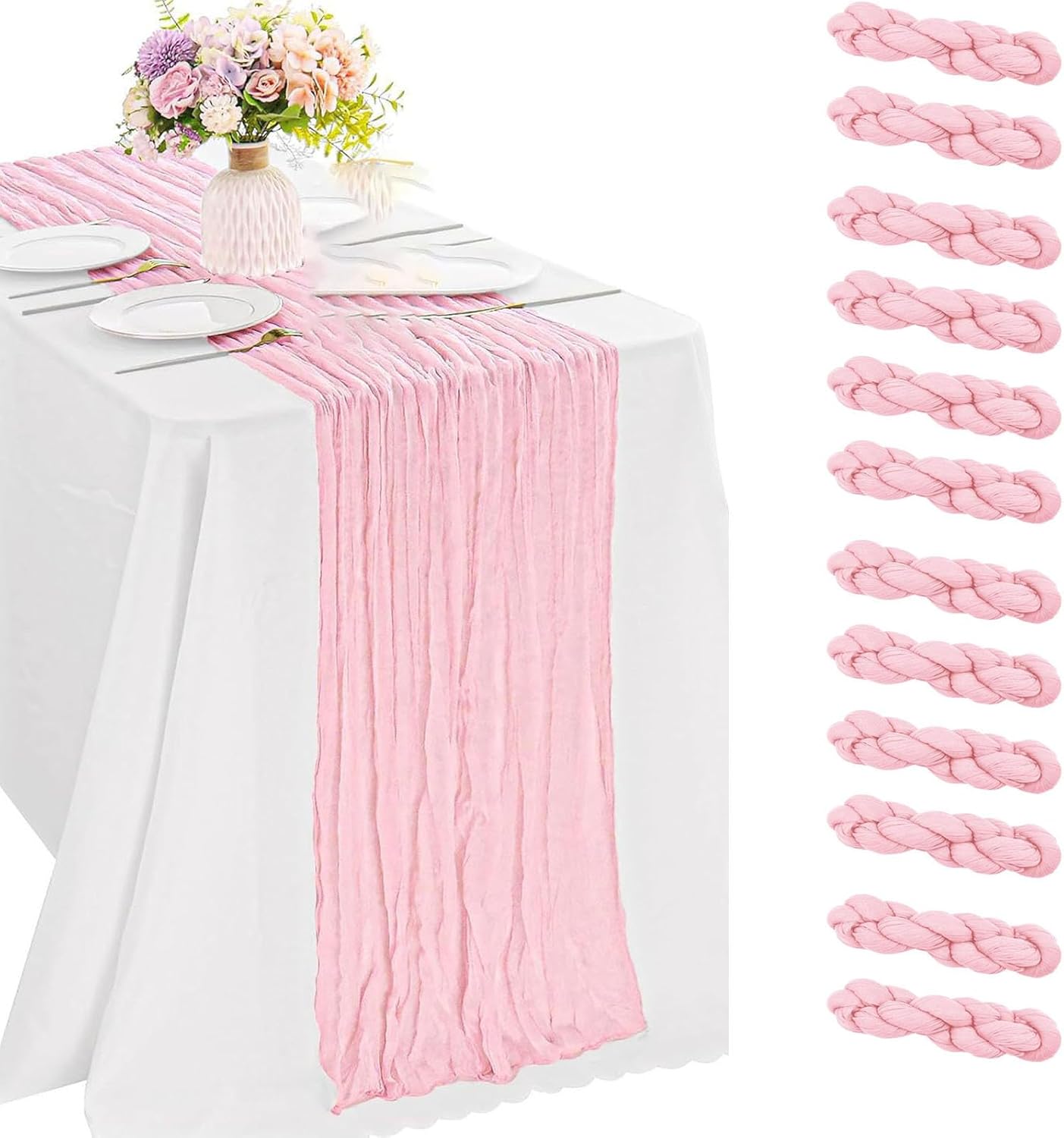 12 Pack Light Pink Gauze Cheesecloth Table Runners for Events