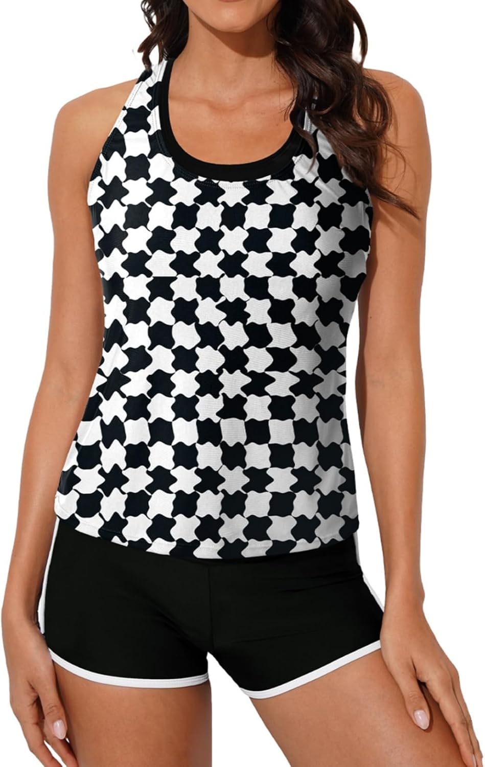 Athletic 3 Piece Tankini Swimsuits for Women with Shorts