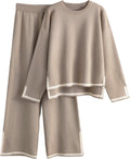 Tanming Womens 2 Piece Knit Sweater Top and Wide Leg Pants Set - Cozy