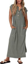 KIRUNDO Ribbed Henley Maxi Dress - Lightweight Summer Staple Dresses