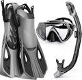 Mask Fin Snorkel Set with Panoramic Mask and Dry Top Snorkel - Compact