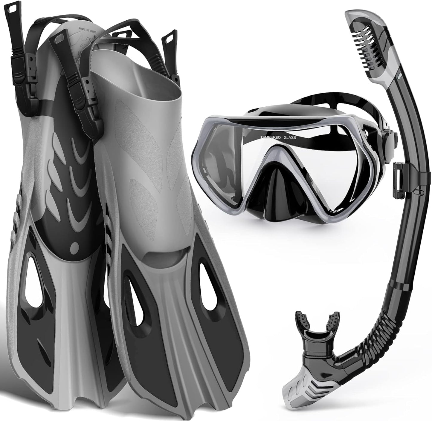 Panoramic View Snorkel Set, Dry Top, Adjustable Fins