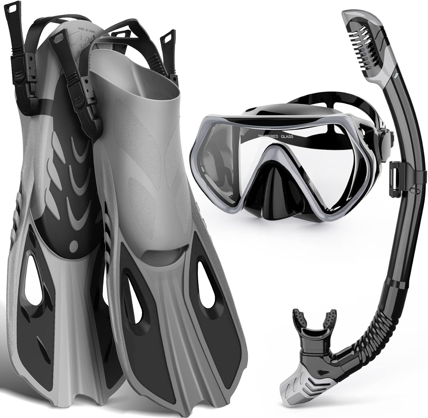 Panoramic View Snorkel Set, Dry Top, Adjustable Fins
