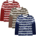 Boys Long Sleeve Athletic Shirts - 3 Pack Color Blocked Tees