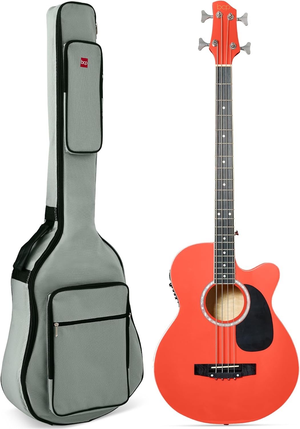 Acoustic Electric Bass Guitar with Padded Gig Bag - Red