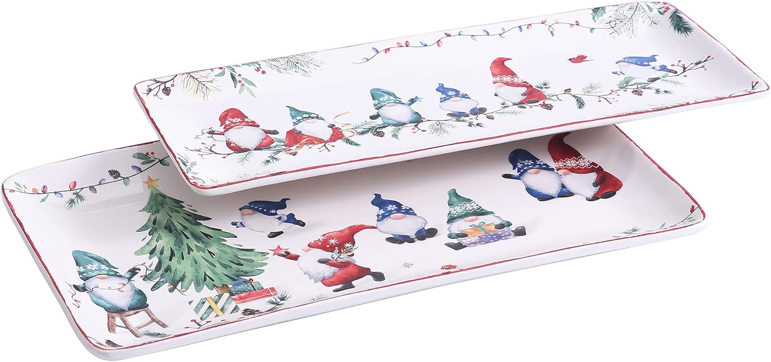 Bico Christmas Gnomes Ceramic Serving Platters Set of 2