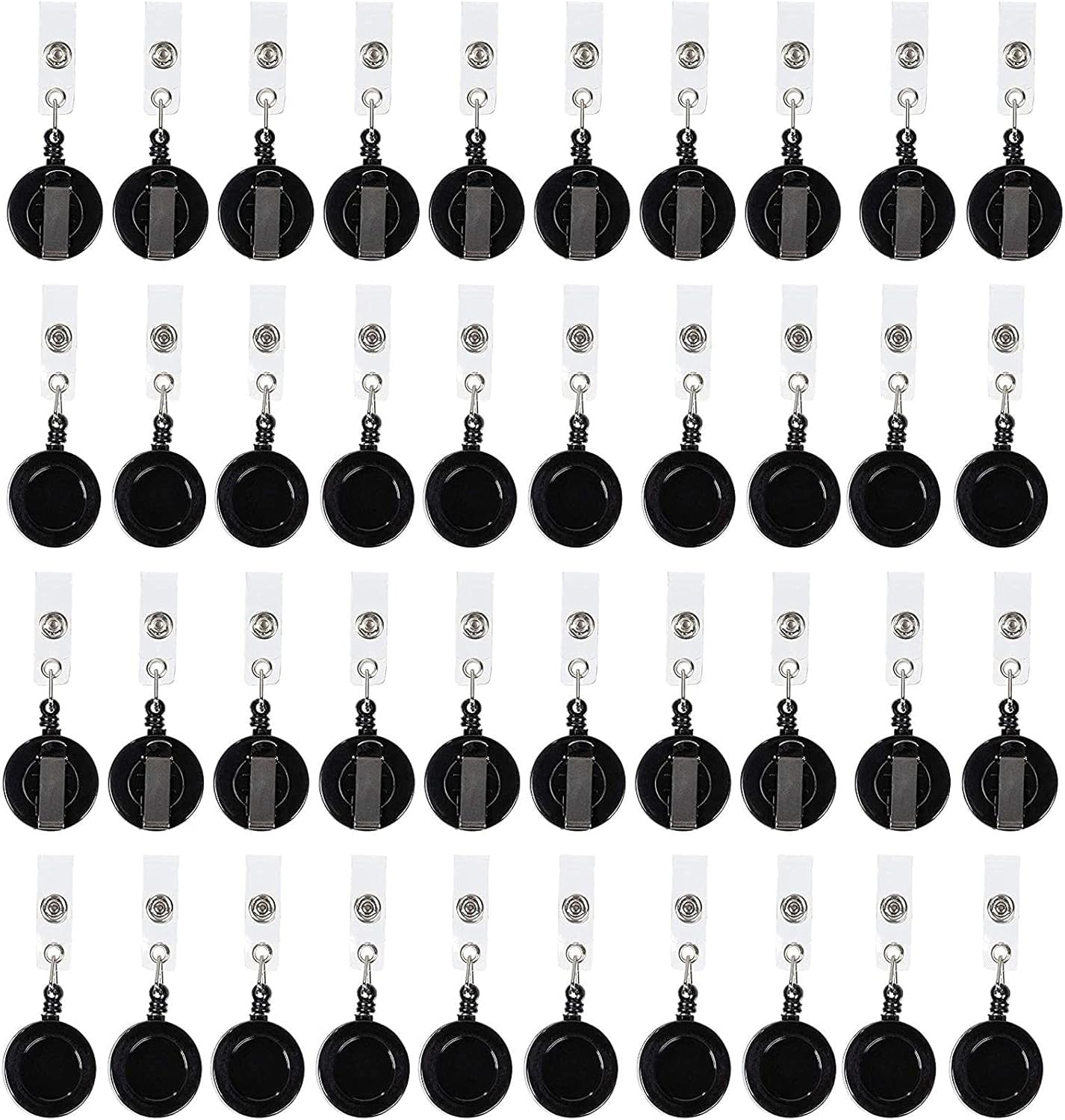 Retractable Badge Reels for ID Management - 100 Pack Black