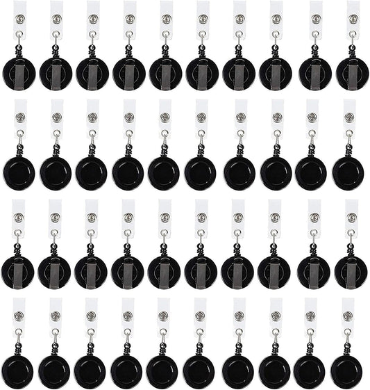 Retractable Badge Reels for ID Management - 100 Pack Black