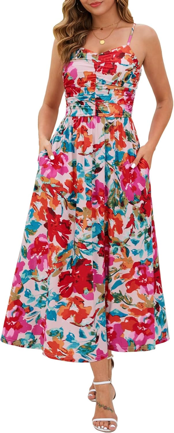 Annebouti Women 2025 Summer Floral Beach Maxi Dress with Pockets