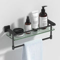 Glass Shelf for Bathroom 16 in Shelf with Towel Bar - Sturdy Tempered
