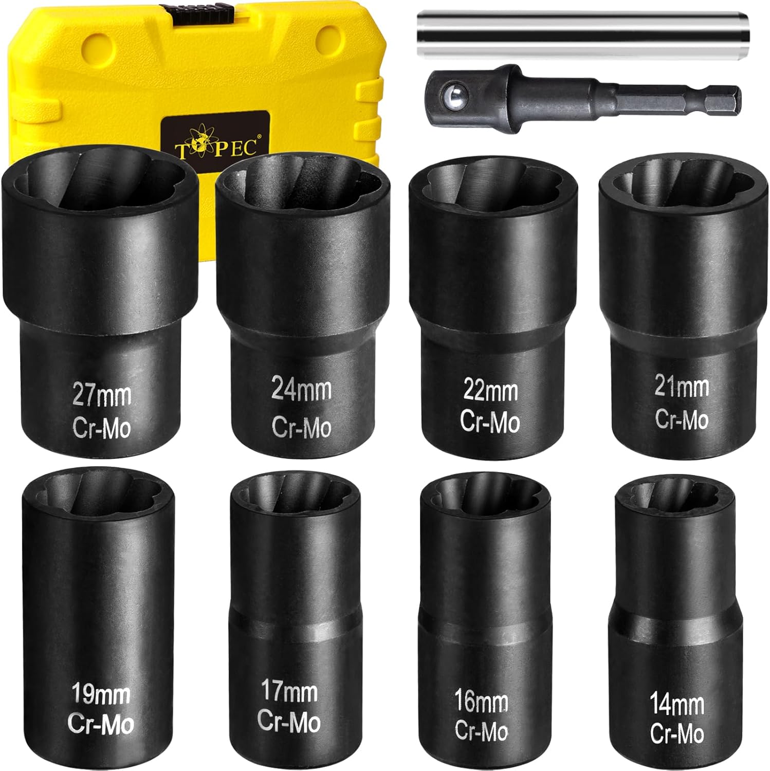 Topec Bolt Extractor Set for Removing Damaged Lug Nuts Easily
