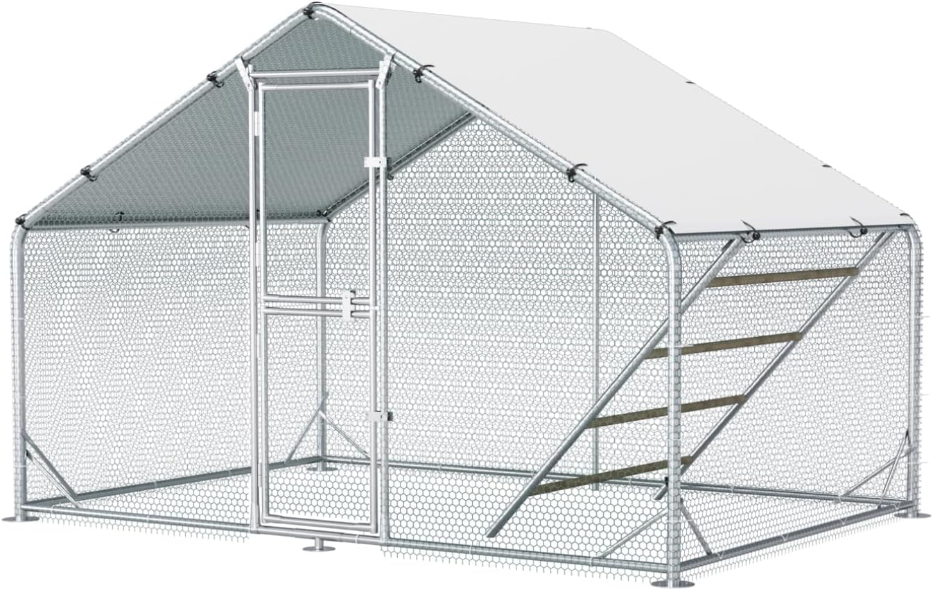 Large Metal Chicken Coop for 4-6 Chickens with Cover and Accessories