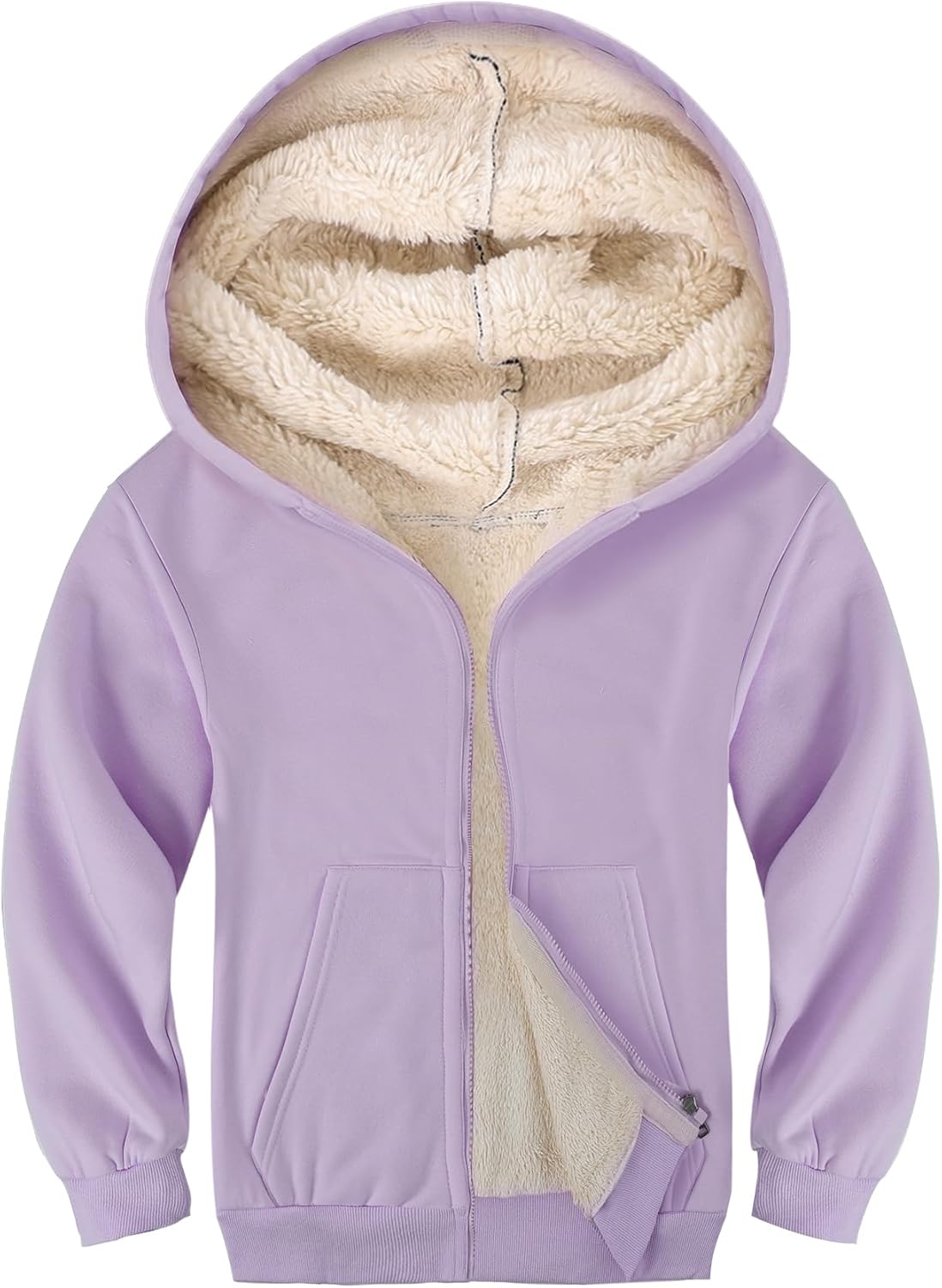 Gihuo Unisex Winter Warm Sherpa Lined Zip Up Hoodie Jacket