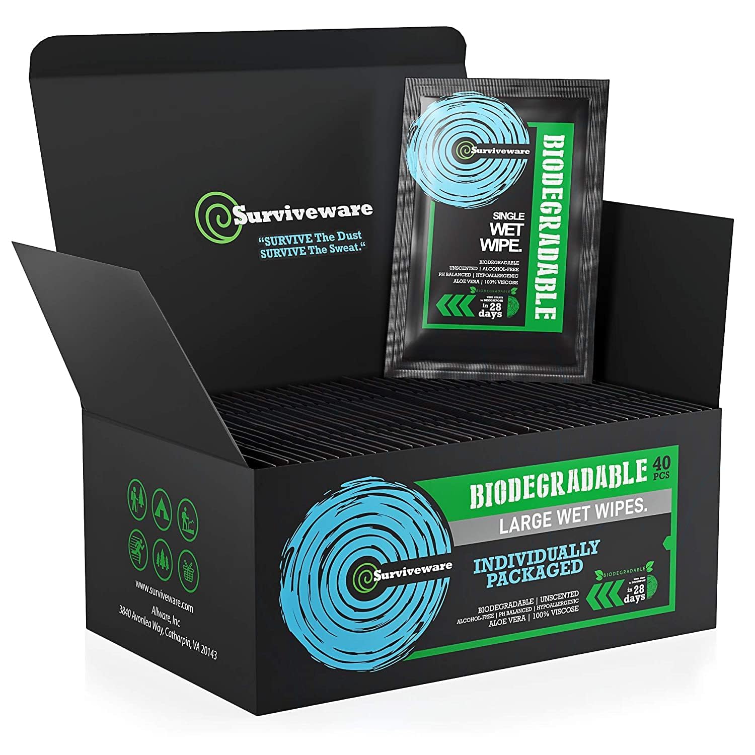 Biodegradable Shower Wipes - 40 Pack for Outdoor Adventures