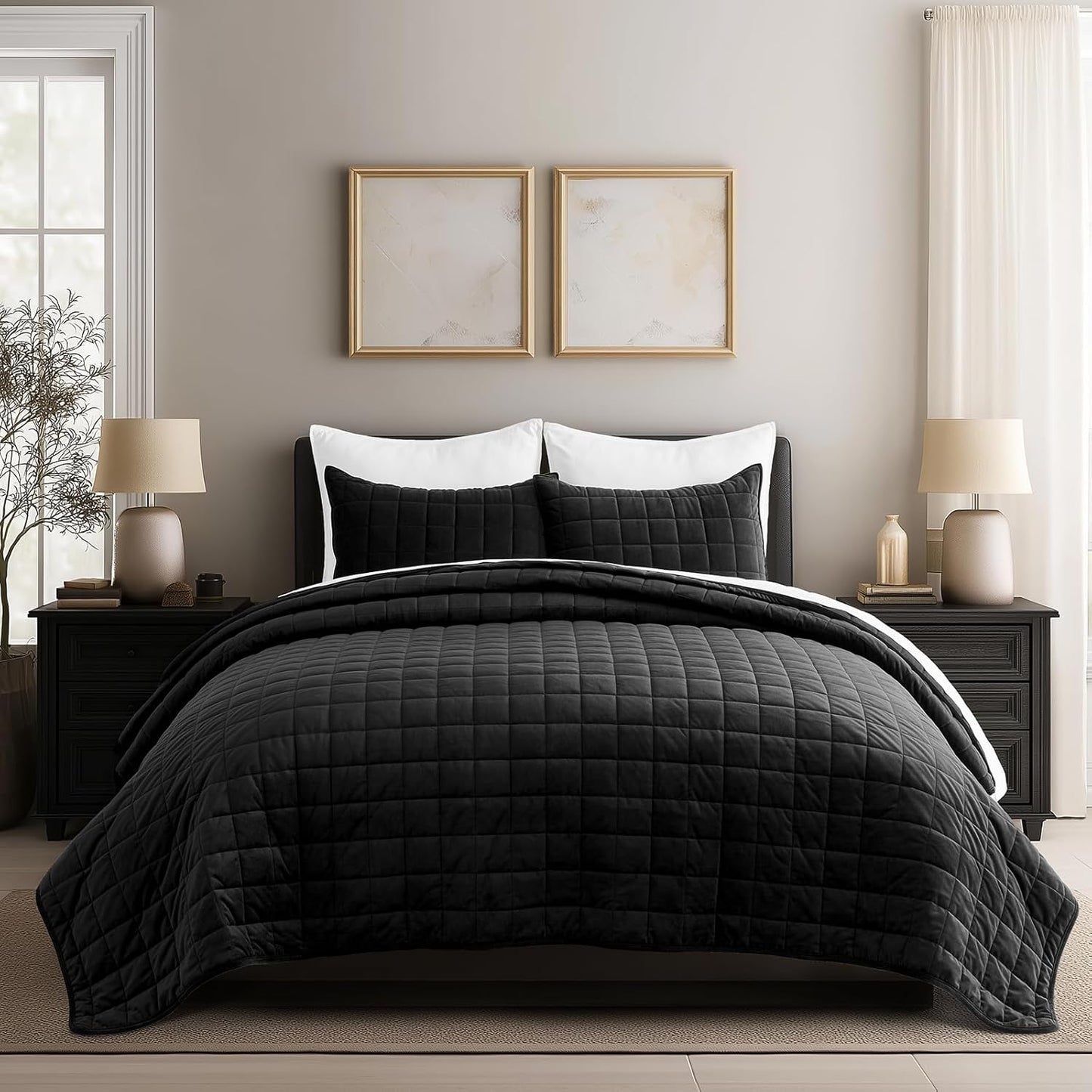 Luxurious Pearl Velvet Quilt Full Queen Size Bedding Set