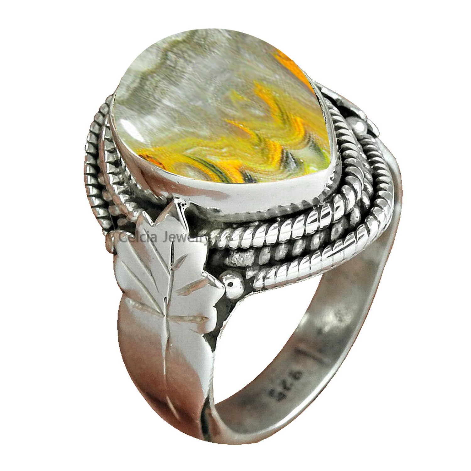 Bumblebee Jasper Natural Gemstone Band Ring in Solid 925 Silver