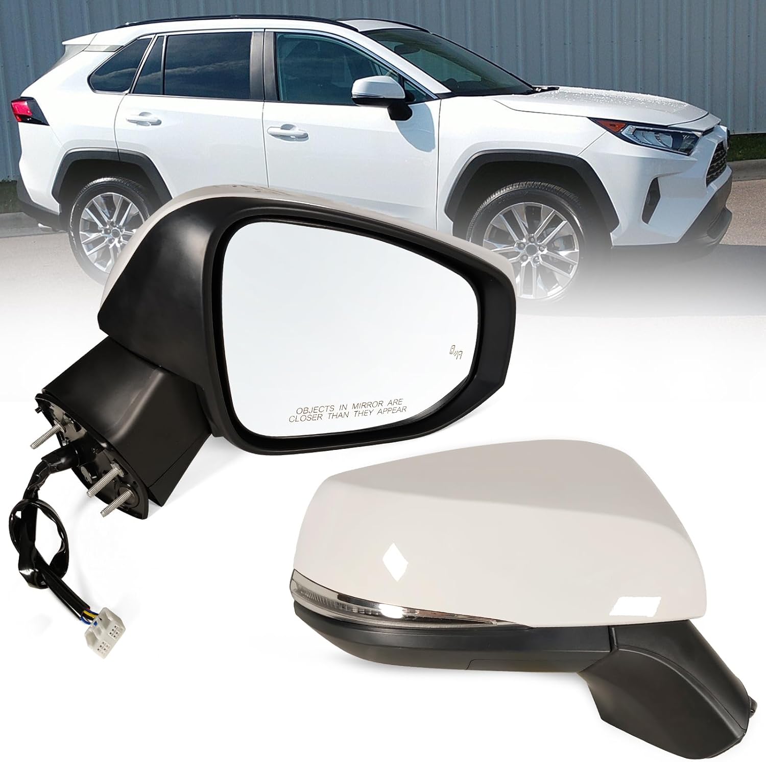 Right Passenger Side Mirror for 2019-2025 Toyota Rav4 Super White