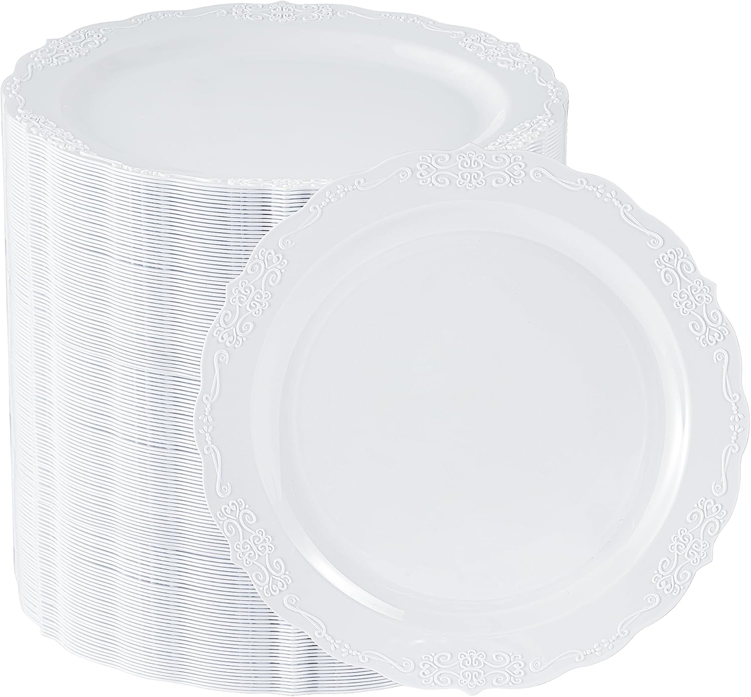 100 Pieces White Plastic Plates for Elegant Parties and Events