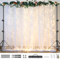 Background Stand Kit 10x10 ft White Tulle Backdrop with Lights