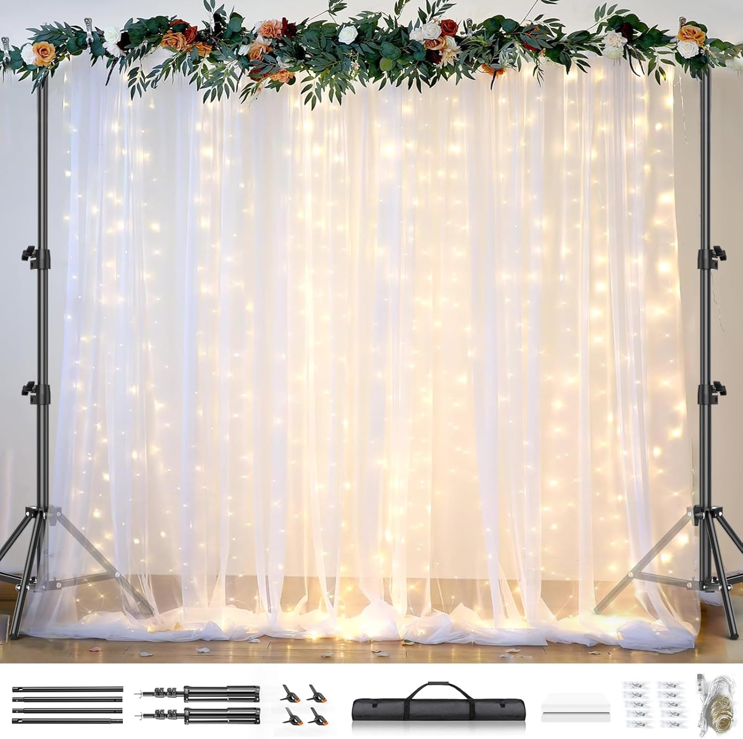 10x10 FT White Tulle Backdrop Kit for Stunning Events