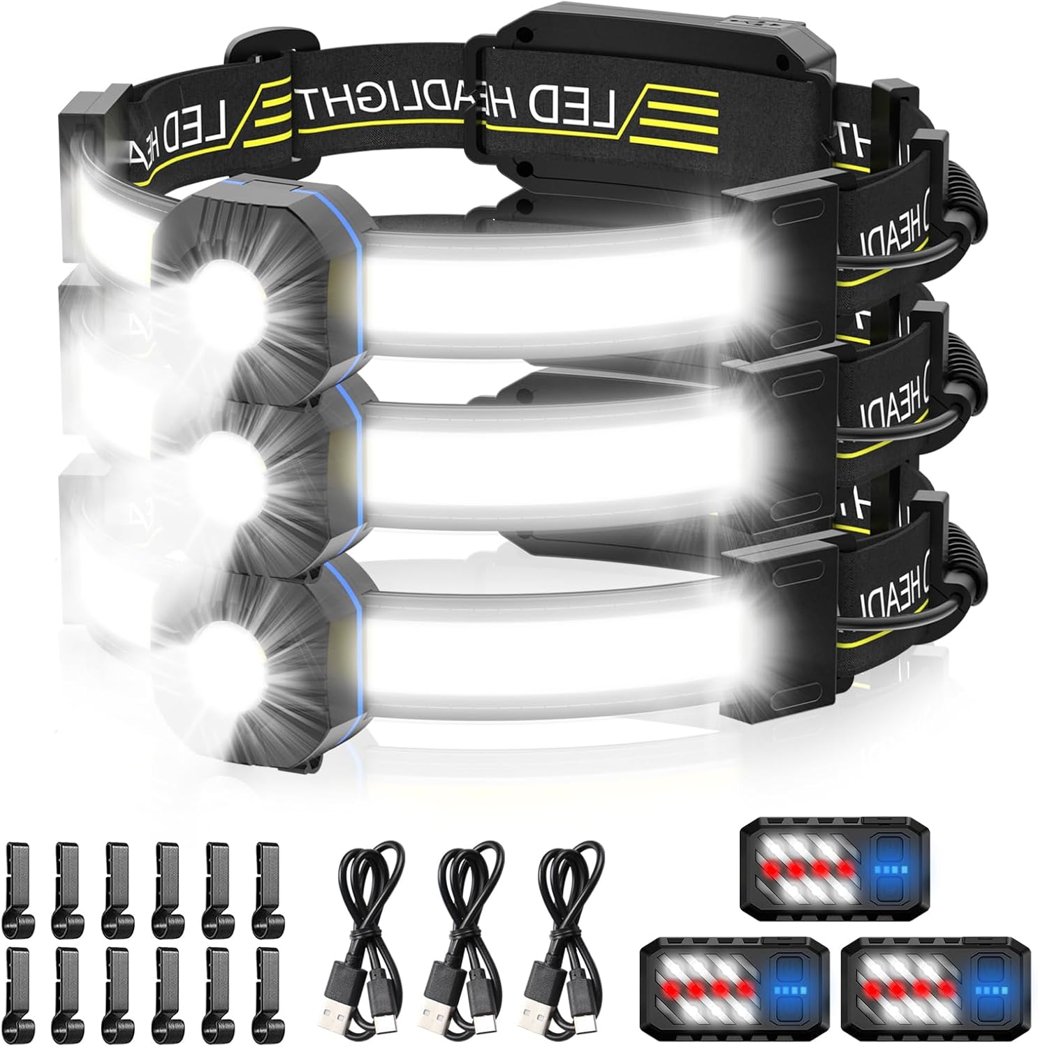 LED Headlamp 1000 Lumens Rechargeable Waterproof Lightweight 3-Pack