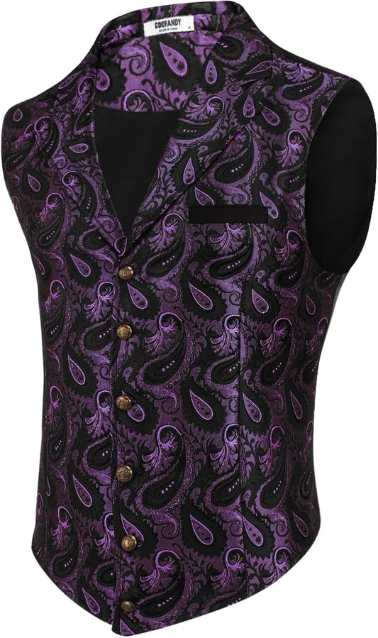 COOFANDY Mens Suit Vest with Paisley Floral Design for Formal Wear