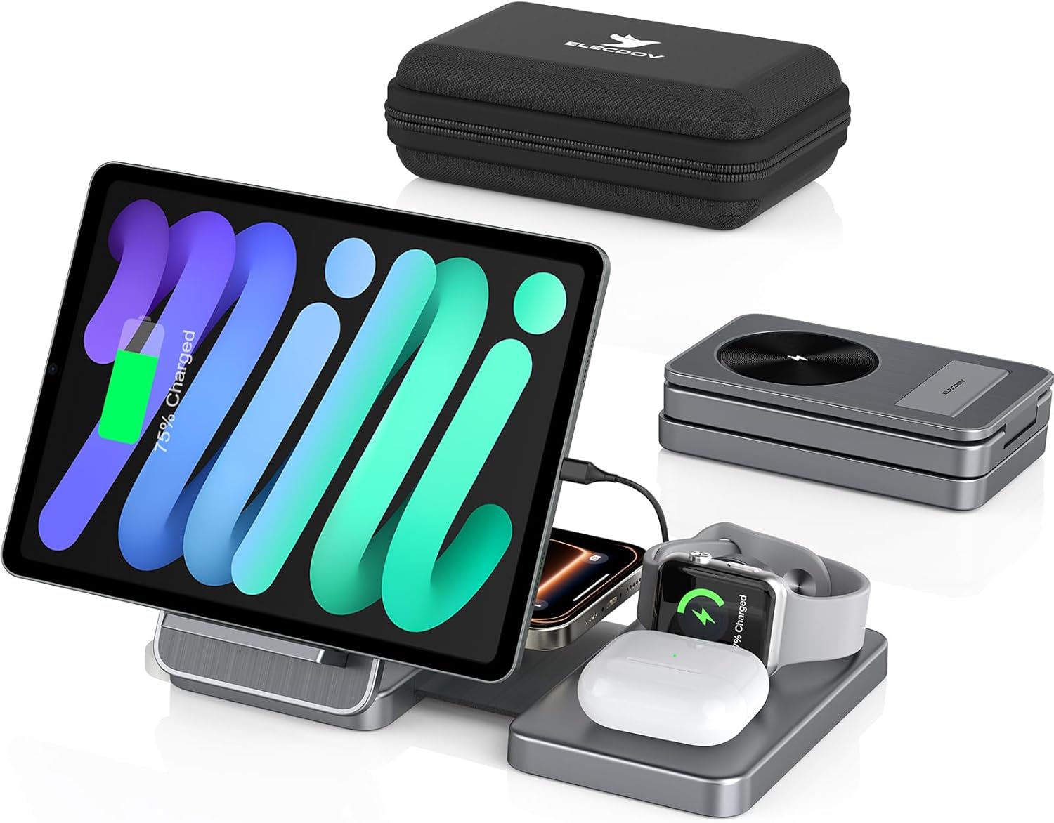 Wireless Charger 4 in 1 for Apple by Elecdov - Grey