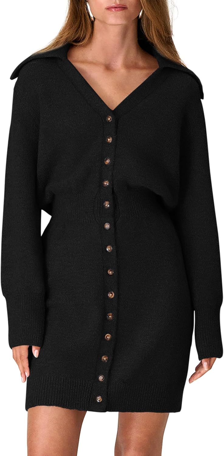 Trendy Long Sleeve Button Down Sweater Dress for Women 2025