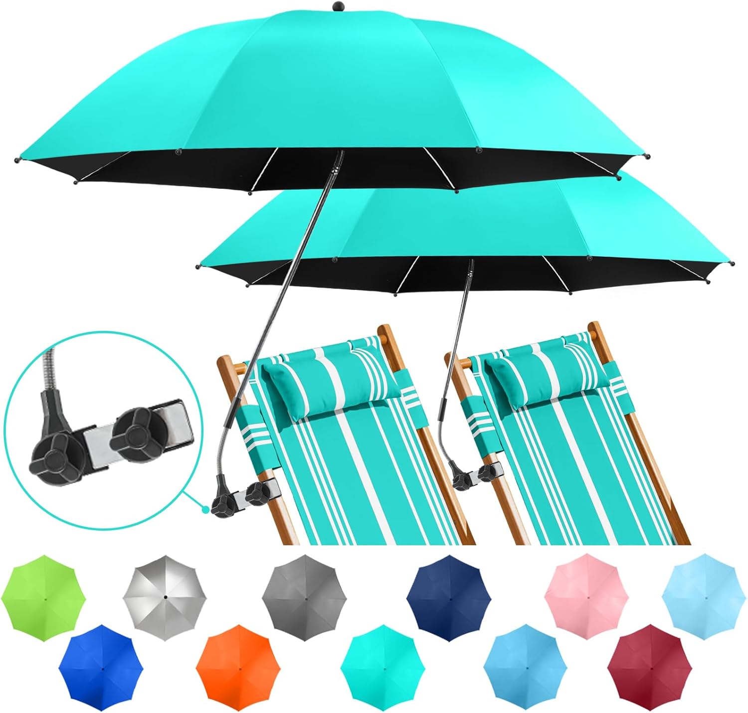 2 Pack Beach Umbrella with Clamp for Ultimate Sun Protection