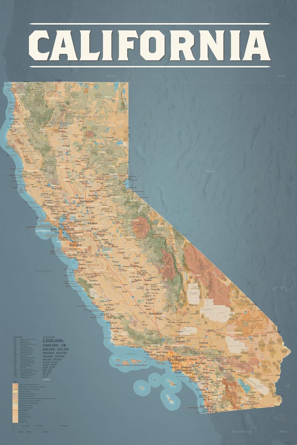 California State Wall Map 24x36 Poster with Unique Styling