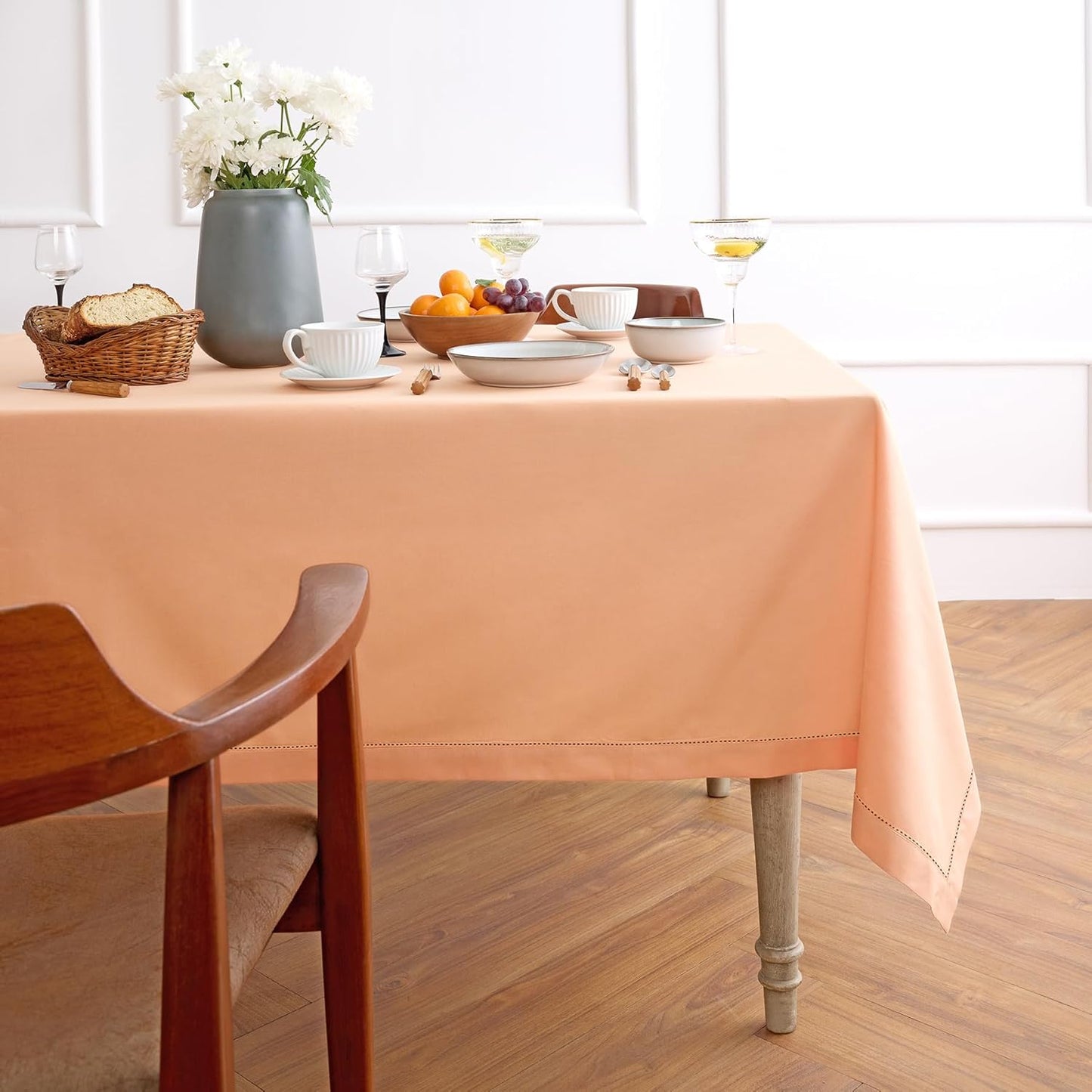 Cotton Linen Tablecloth for Rectangle Tables 58 x 84 Inch