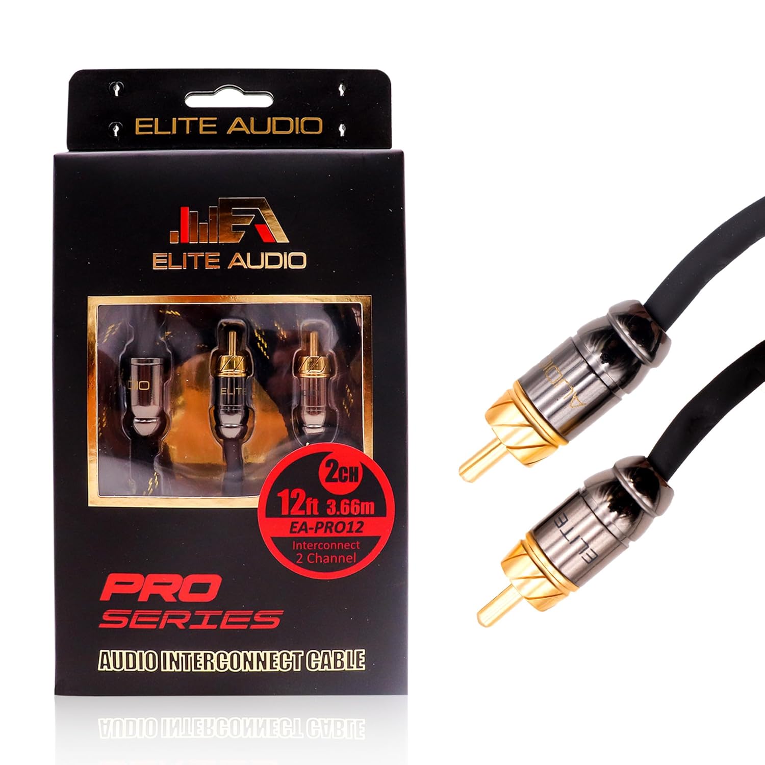 Elite Audio Pro Series 12ft 2-Channel RCA Cable for Superior Sound