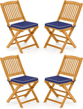 Tangkula Folding Outdoor Dining Chairs (4) - Cushioned Acacia Wood Set