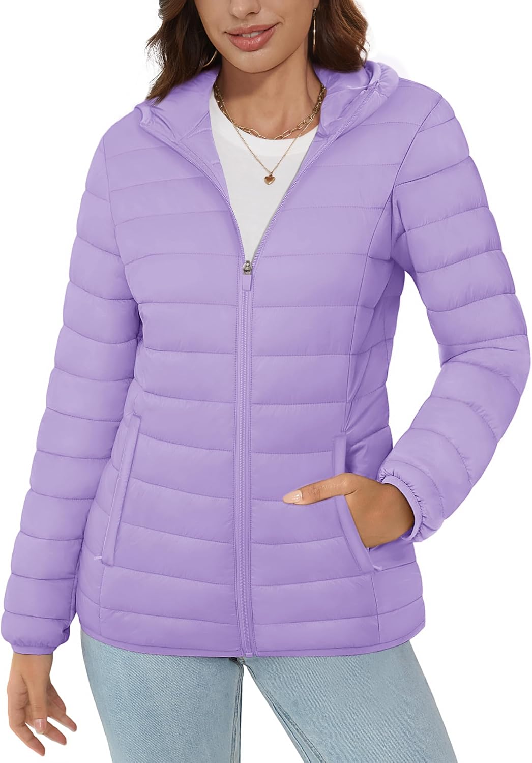 Lightweight Hooded Puffer Jacket for Women - Warm & Stylish