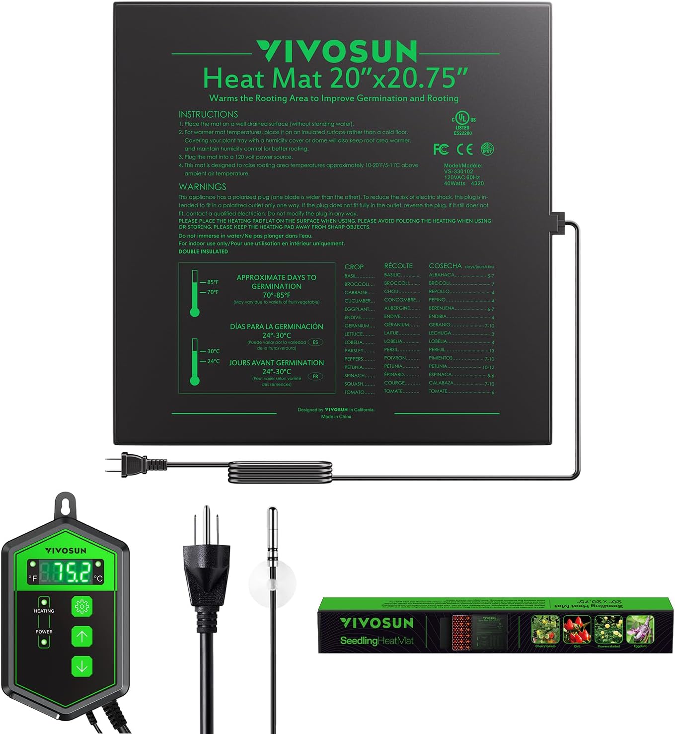 VIVOSUN Seedling Heat Mat and Digital Thermostat Combo Set