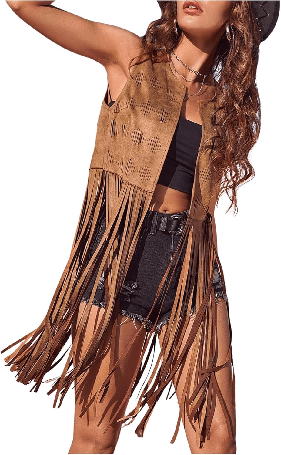 Women's Fringe Vest Sleeveless Boho Faux Suede Jacket for Style