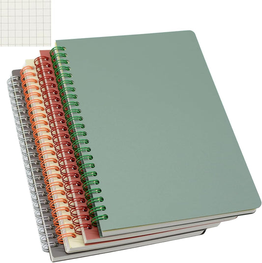 4-Pack A5 Grid Spiral Notebooks for Study & Notes