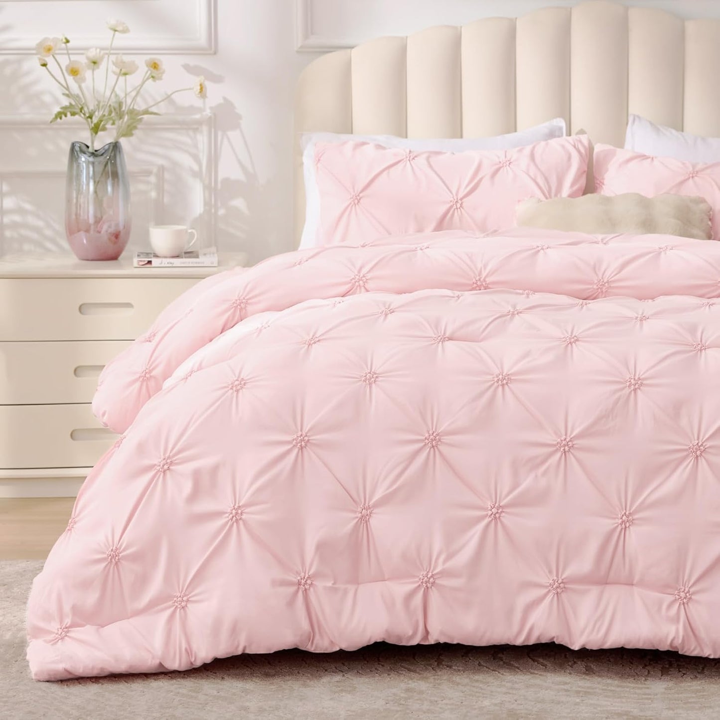 BEDELITE Baby Pink King Size Comforter Set for Cozy Sleep