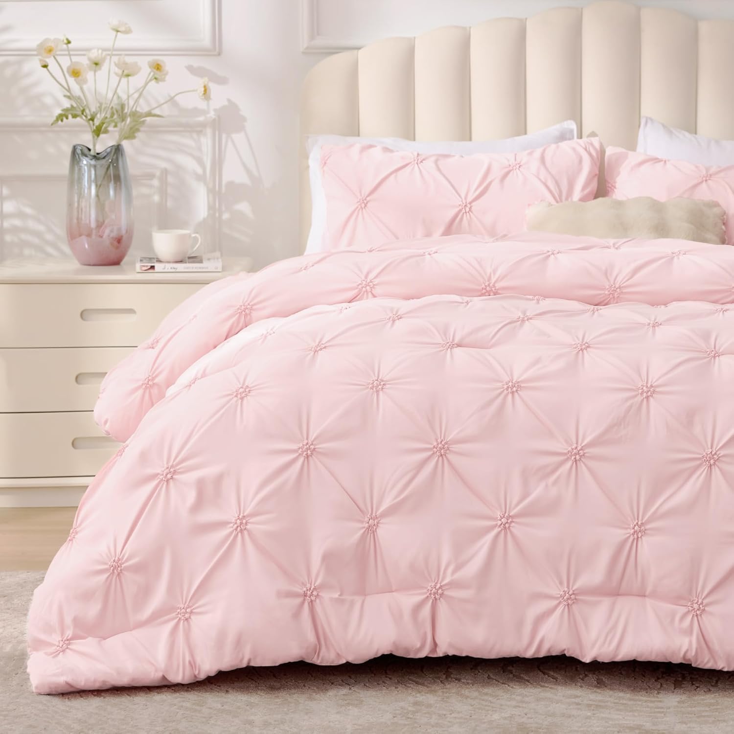 BEDELITE Baby Pink King Size Comforter Set for Cozy Sleep