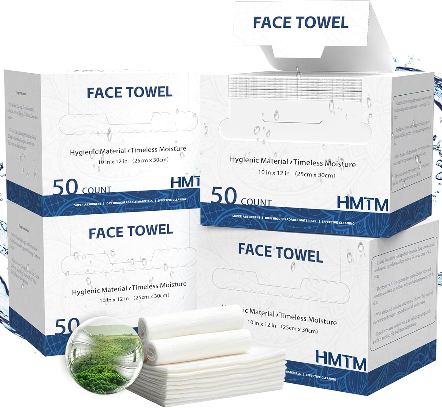 Biodegradable Face Towels for Sensitive Skin, 200 Count Pack