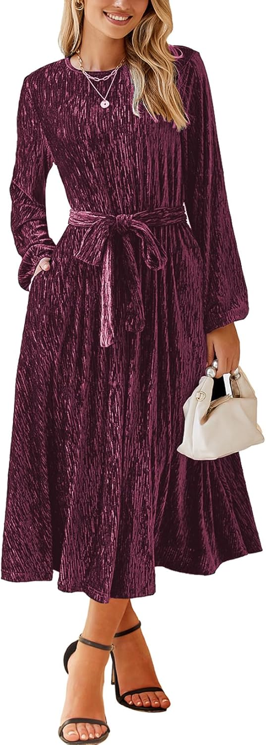 Elegant Women's Velvet Dress with Lantern Sleeves for Parties