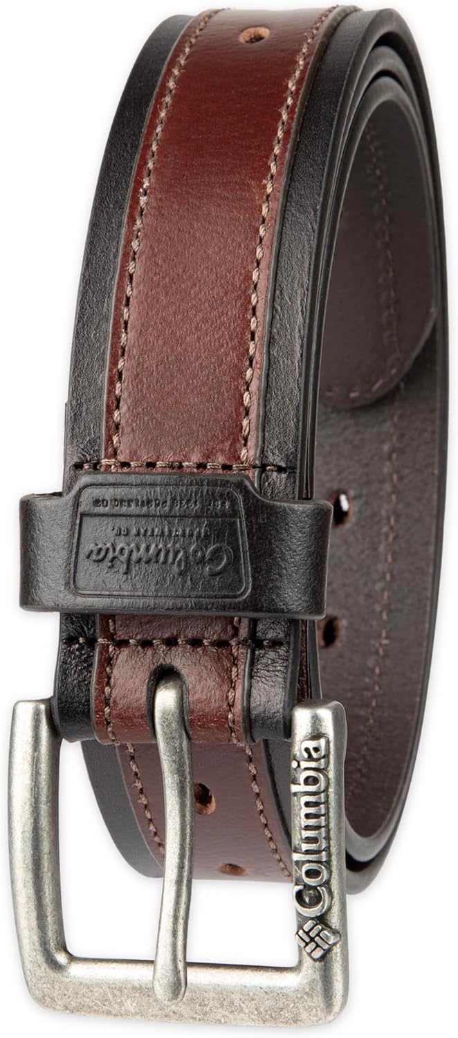 Columbia Men's Leather Classic Brown & Tan Casual Belt for Jeans