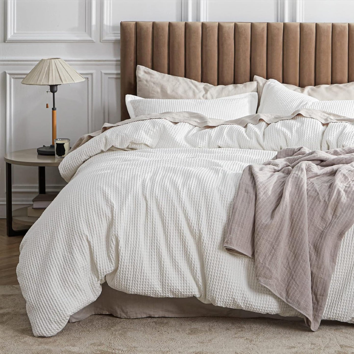 Bedsure Cotton Duvet Cover Set - 100% Cotton Waffle Weave