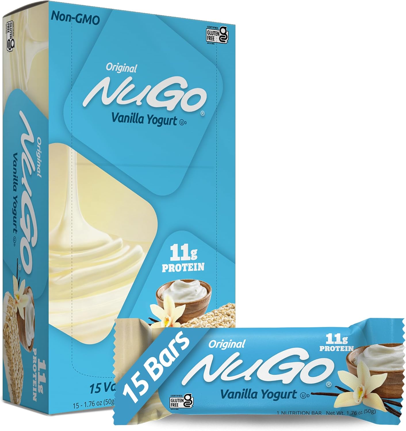 NuGo Vanilla Yogurt Protein Bars - 11g Protein, 170 Calories - Gluten Free, 15ct