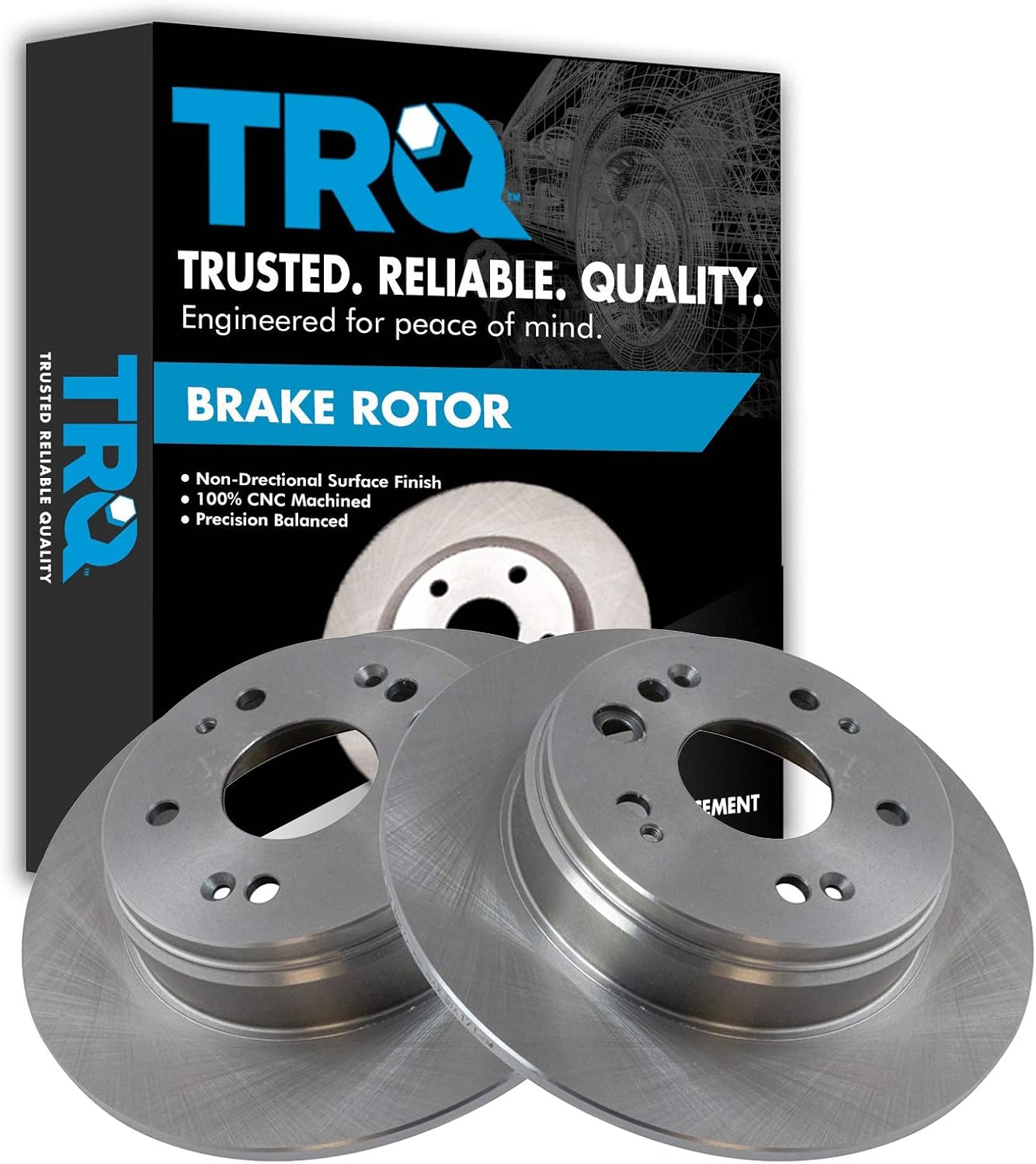 TRQ Rear Brake Rotors Set Solid for 2002-2004 Honda CR-V