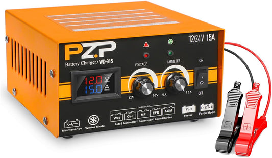 PZ.P 12V/24V Manual Car Battery Charger with Adjustable Current
