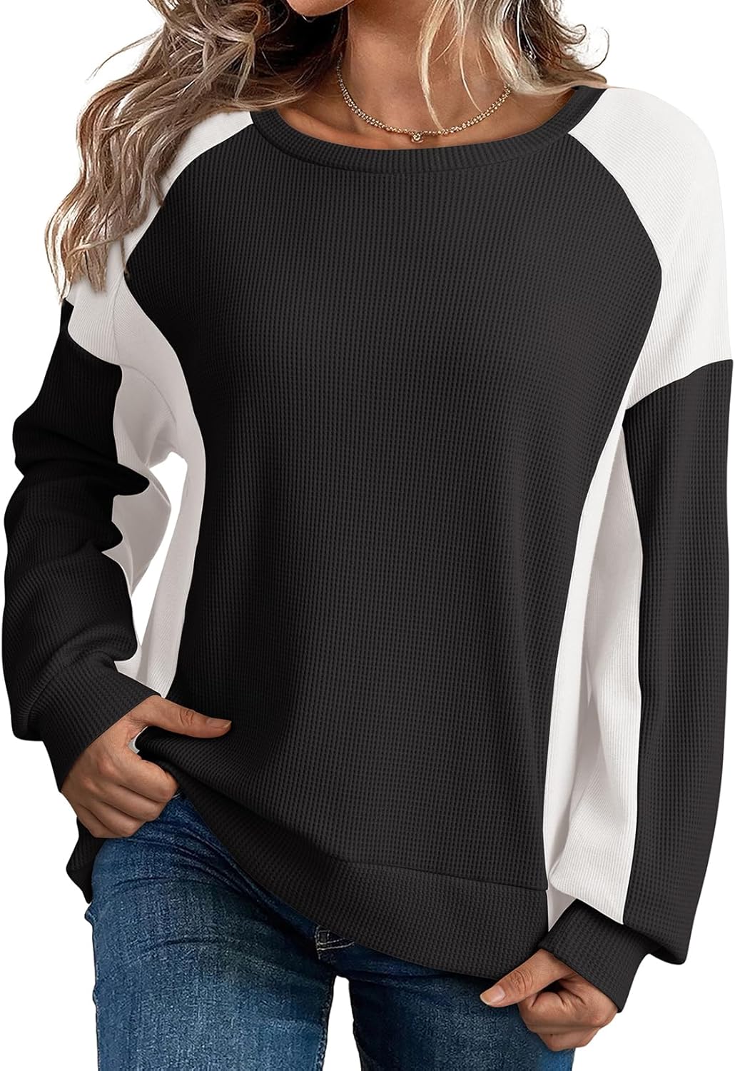 Dokotoo Women's Oversized Waffle Knit Sweatshirt