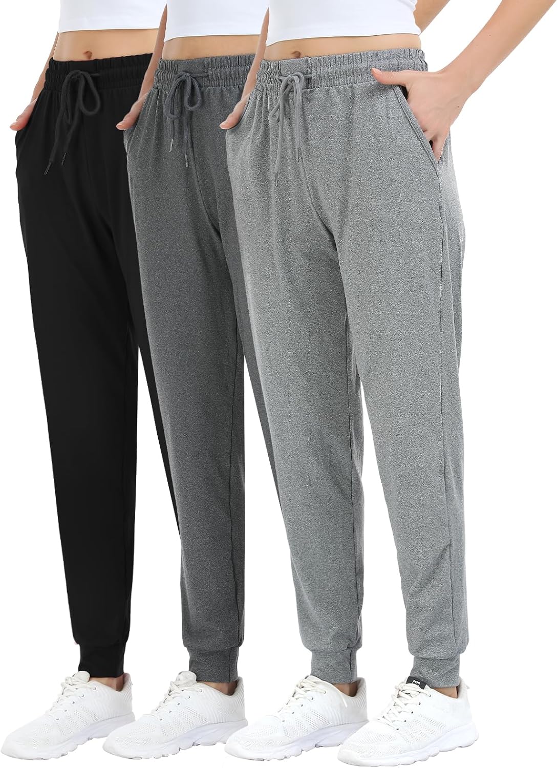 Comfortable Joggers for Women - 3 Pack Sweatpants with Pockets