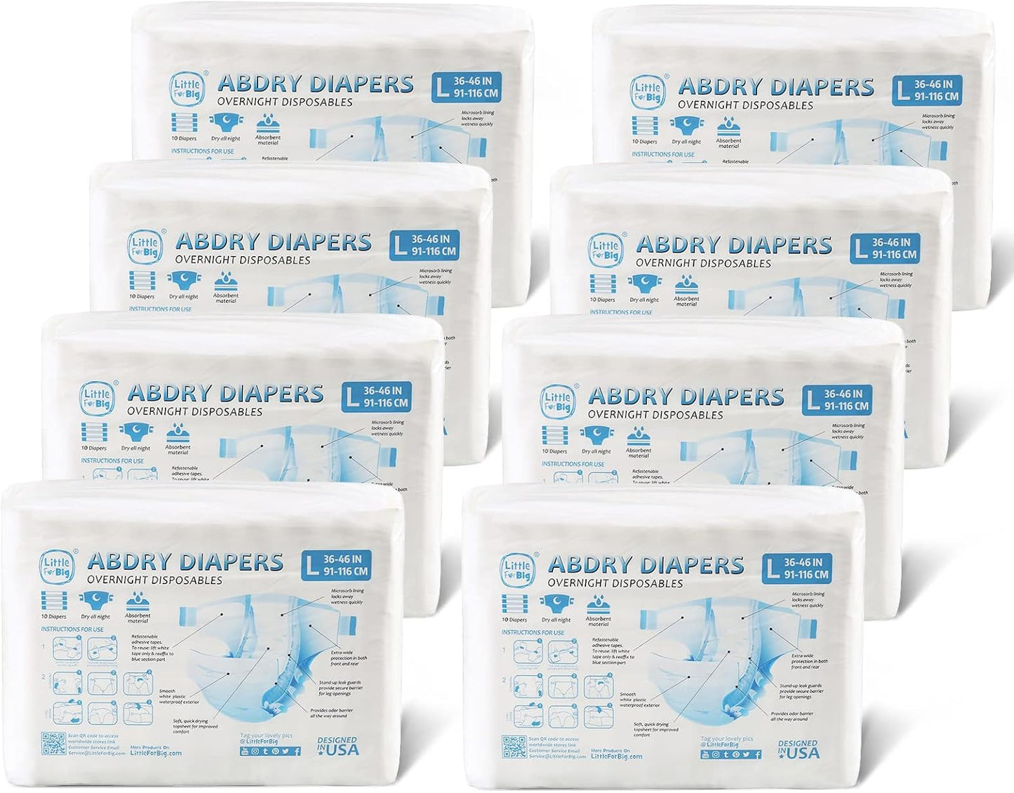 ABDry White Diapers(L) - 80 Pieces Adult Diaper Pack